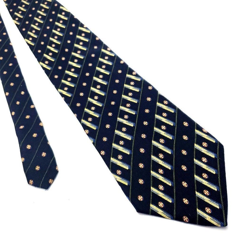 Nautica Black Silk Tie Woven‎ Short Wide Check Striped